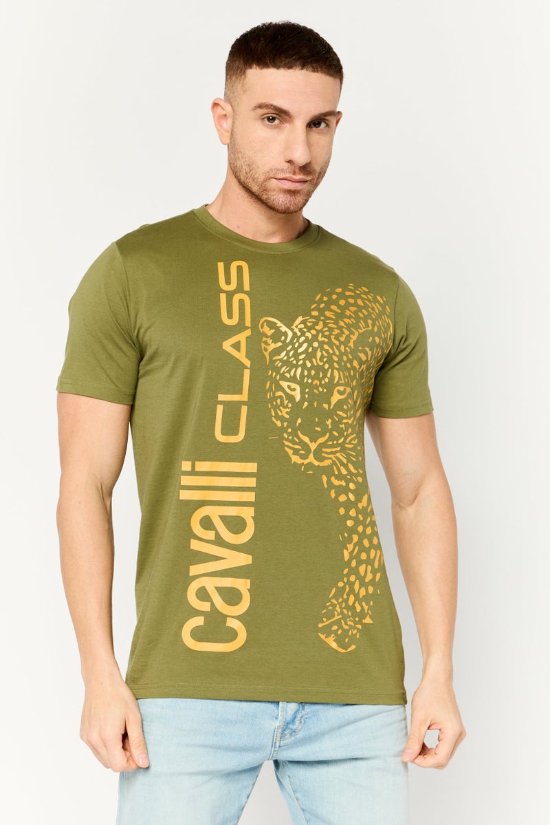 Cavalli Class Men Crew Neck Short Sleeve Graphic Print T-Shirt, Olive - Image 1